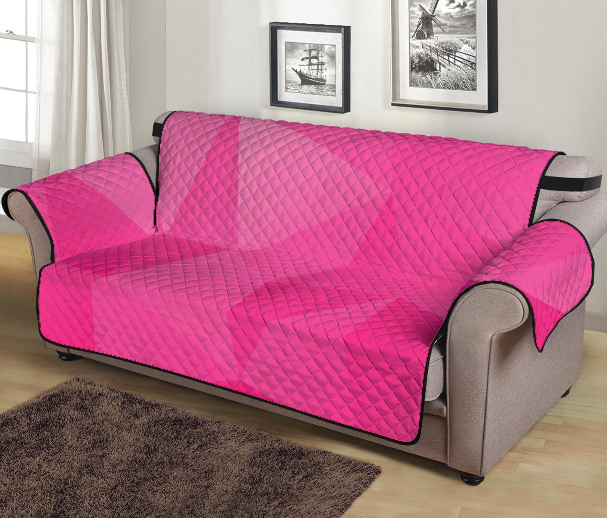 Pink Polygonal Geometric Print Sofa Protector