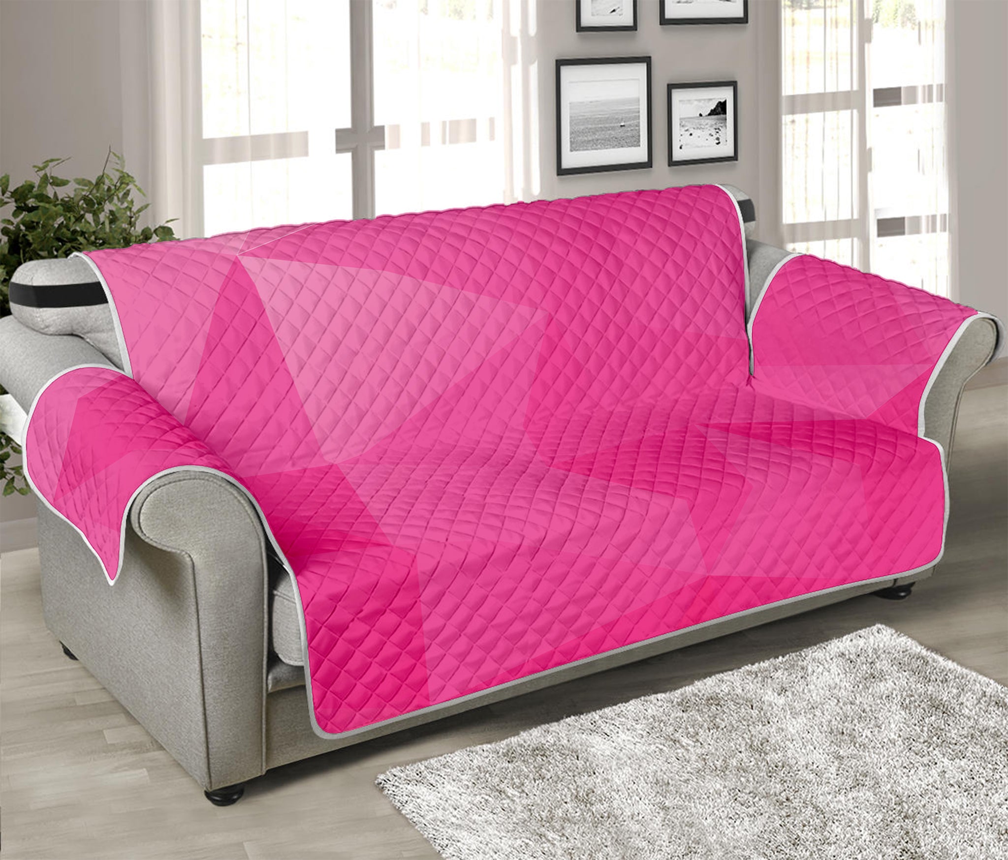 Pink Polygonal Geometric Print Sofa Protector