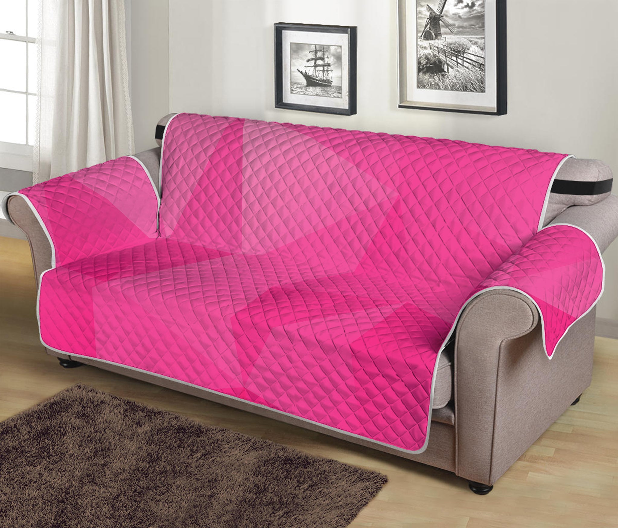 Pink Polygonal Geometric Print Sofa Protector