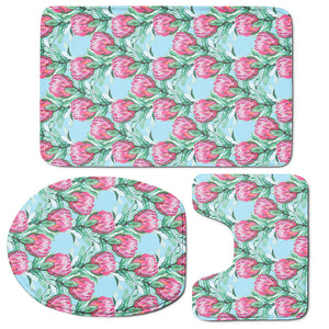 Pink Protea Pattern Print 3 Piece Bath Mat Set