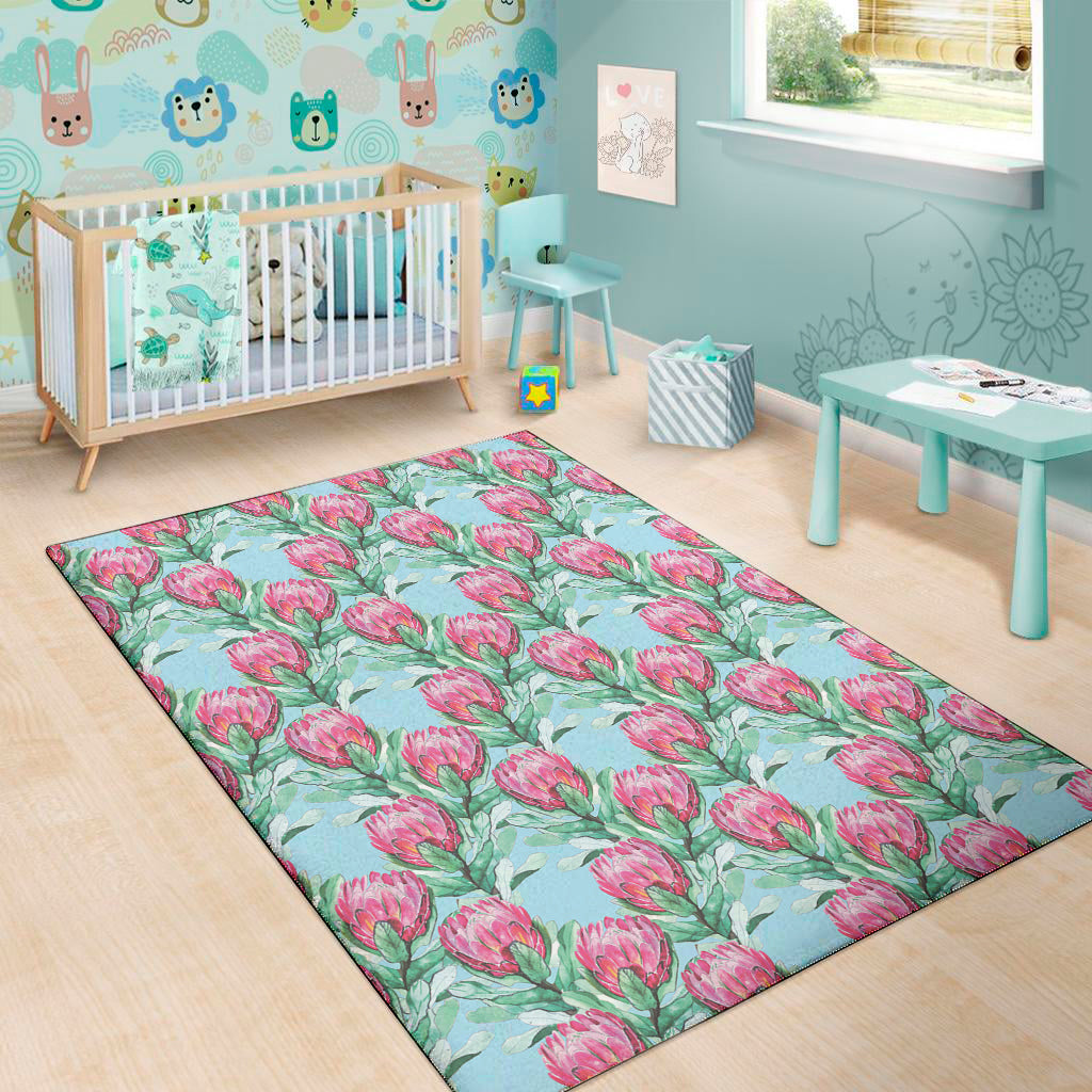 Pink Protea Pattern Print Area Rug