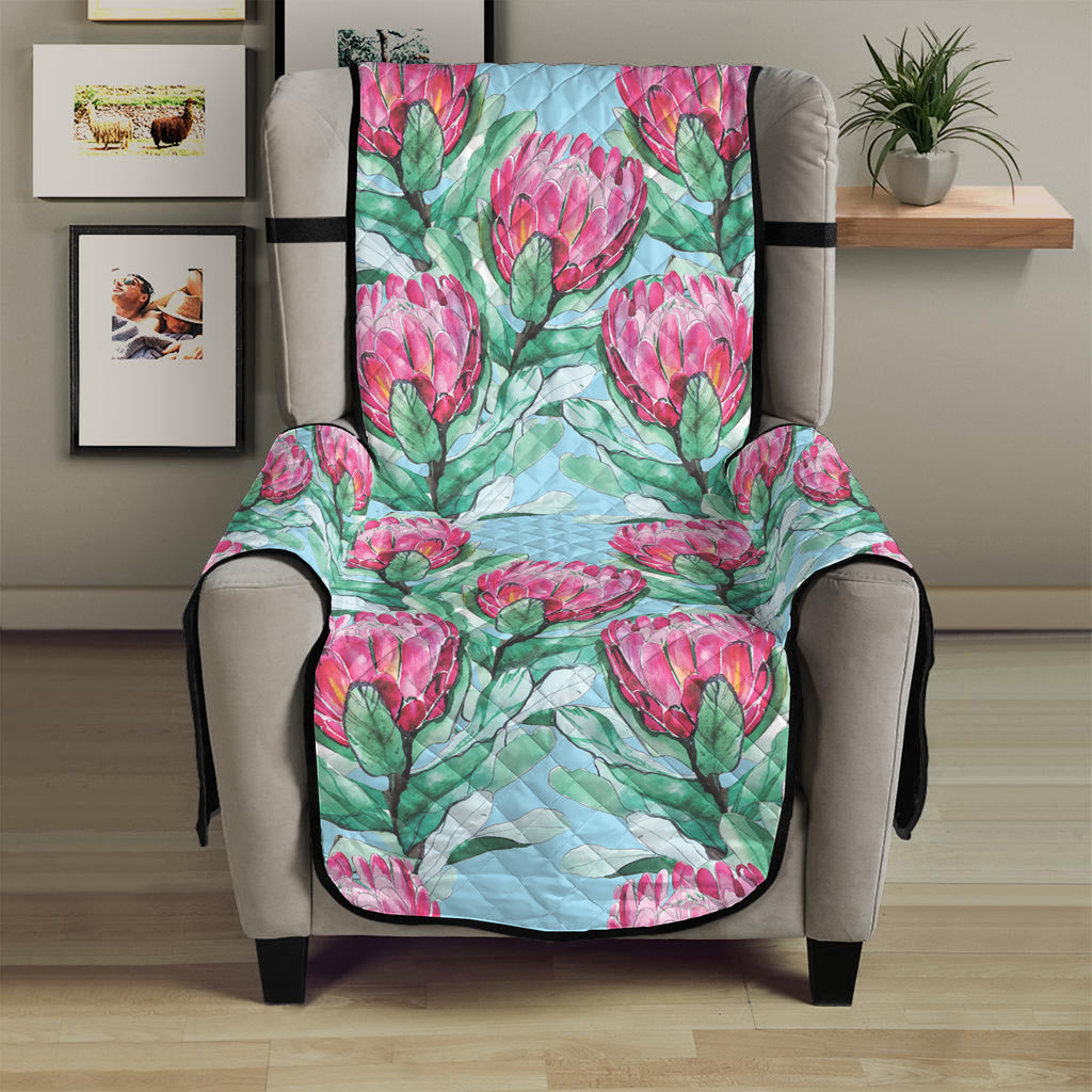 Pink Protea Pattern Print Armchair Protector