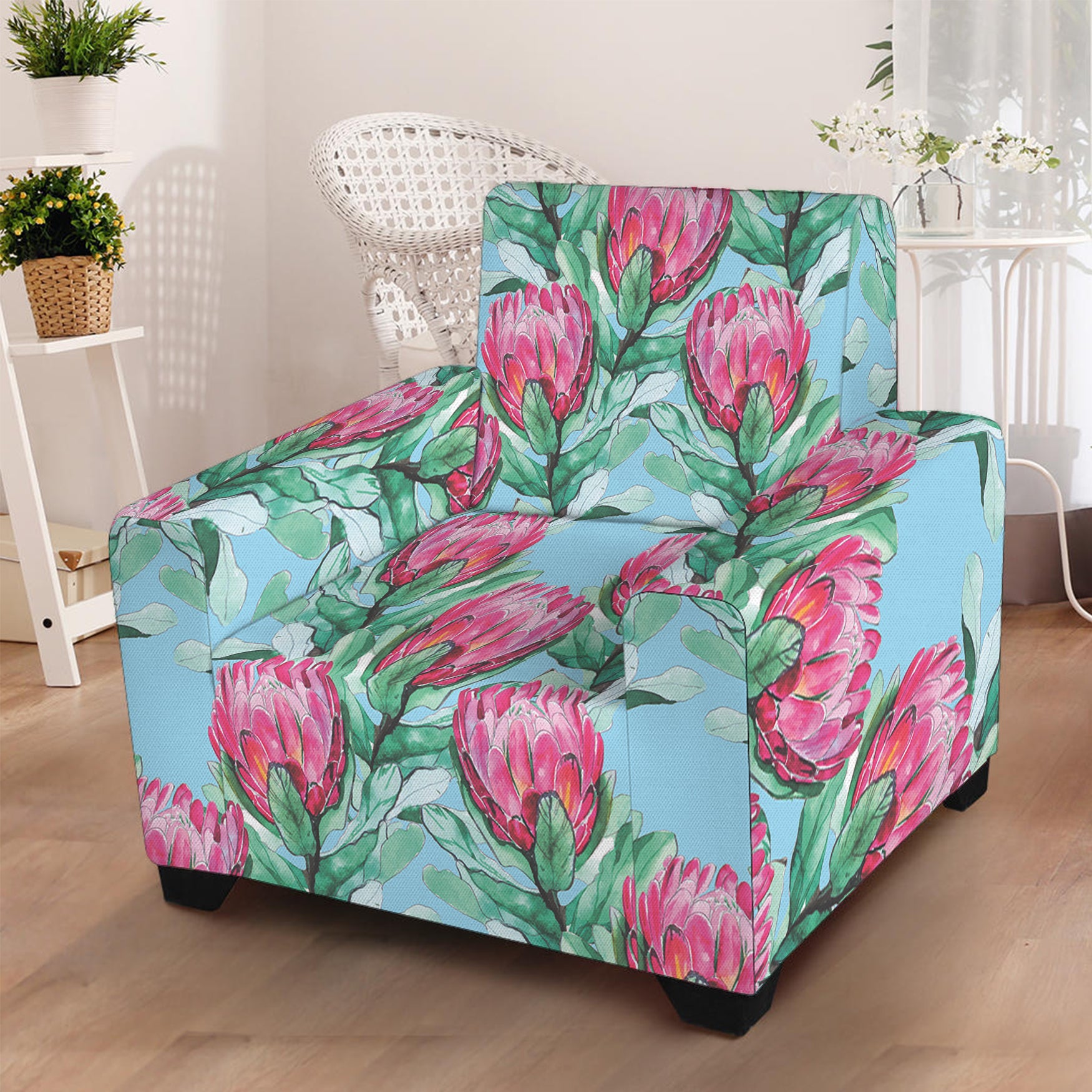 Pink Protea Pattern Print Armchair Slipcover