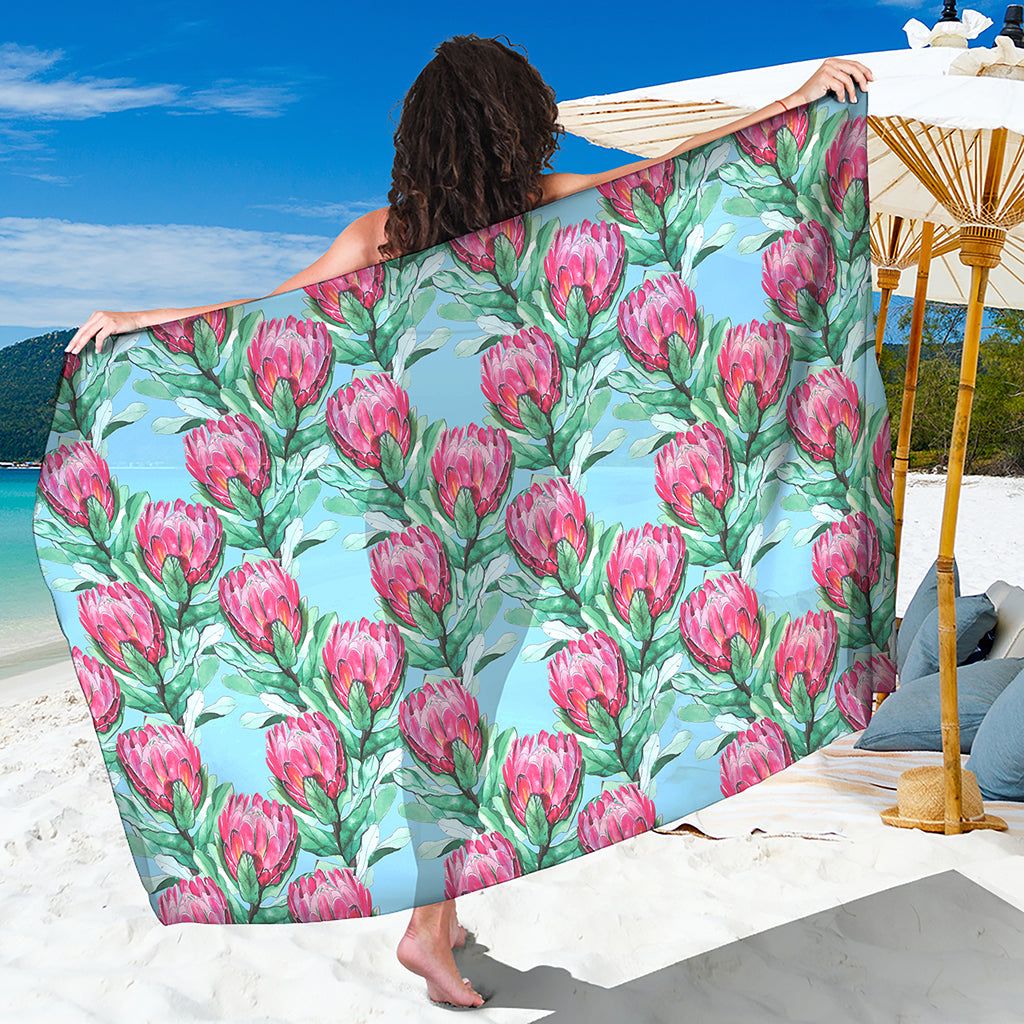 Pink Protea Pattern Print Beach Sarong Wrap