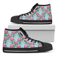 Pink Protea Pattern Print Black High Top Sneakers