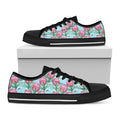 Pink Protea Pattern Print Black Low Top Sneakers