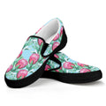 Pink Protea Pattern Print Black Slip On Sneakers
