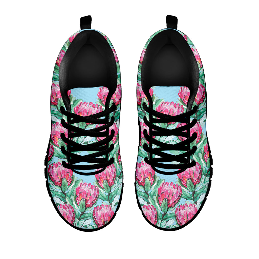 Pink Protea Pattern Print Black Sneakers