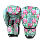 Pink Protea Pattern Print Boxing Gloves