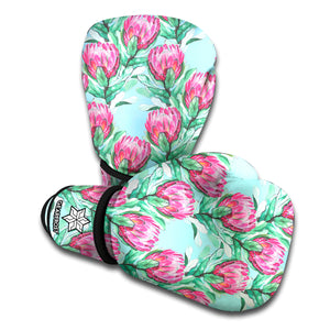 Pink Protea Pattern Print Boxing Gloves