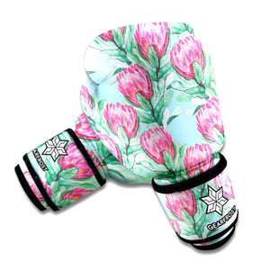 Pink Protea Pattern Print Boxing Gloves