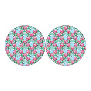 Pink Protea Pattern Print Car Coasters