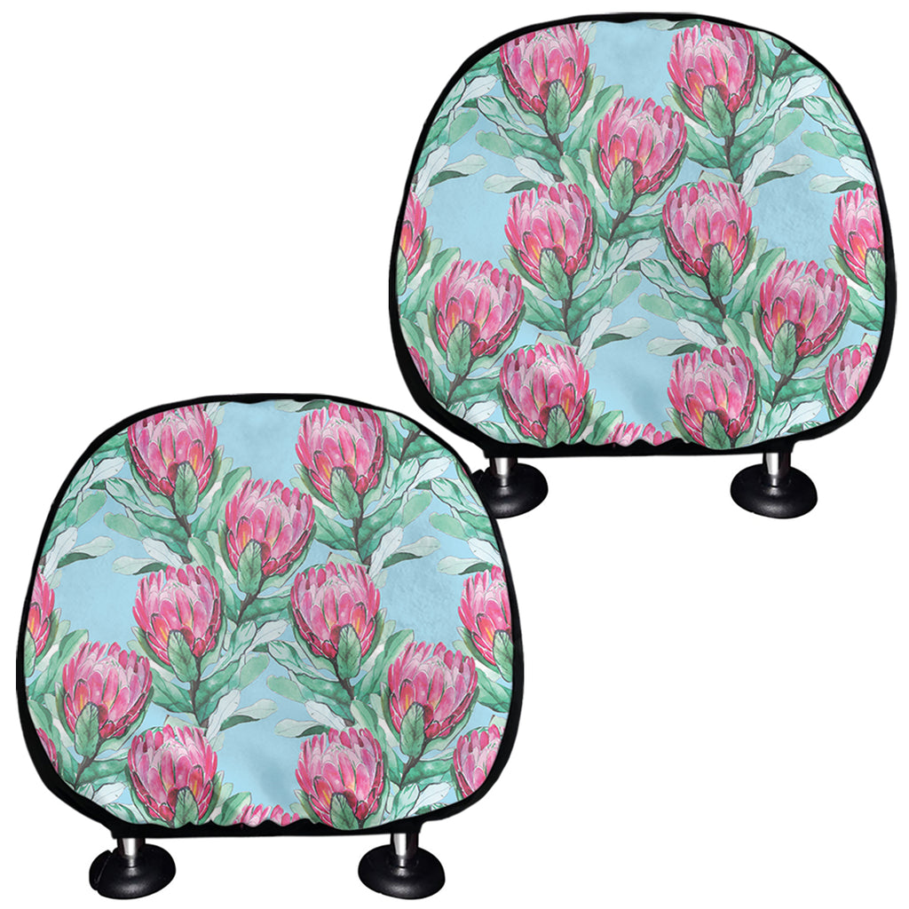 Pink Protea Pattern Print Car Headrest Covers