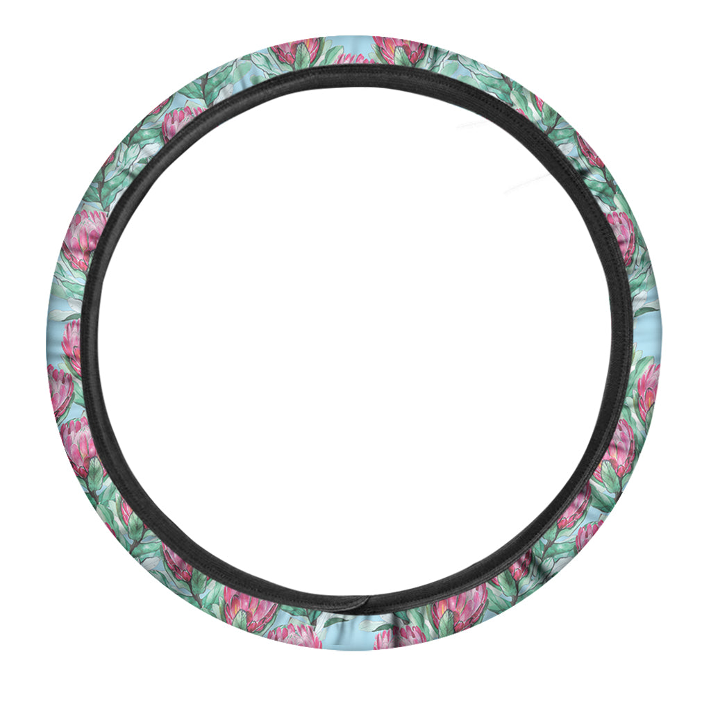 Pink Protea Pattern Print Car Steering Wheel Cover