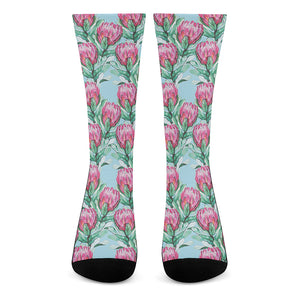 Pink Protea Pattern Print Crew Socks