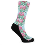 Pink Protea Pattern Print Crew Socks