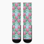 Pink Protea Pattern Print Crew Socks