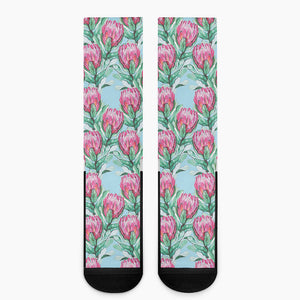 Pink Protea Pattern Print Crew Socks