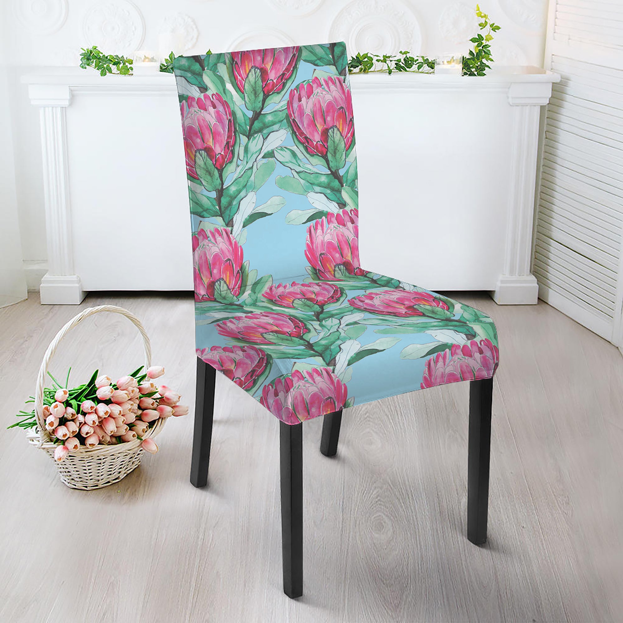 Pink Protea Pattern Print Dining Chair Slipcover