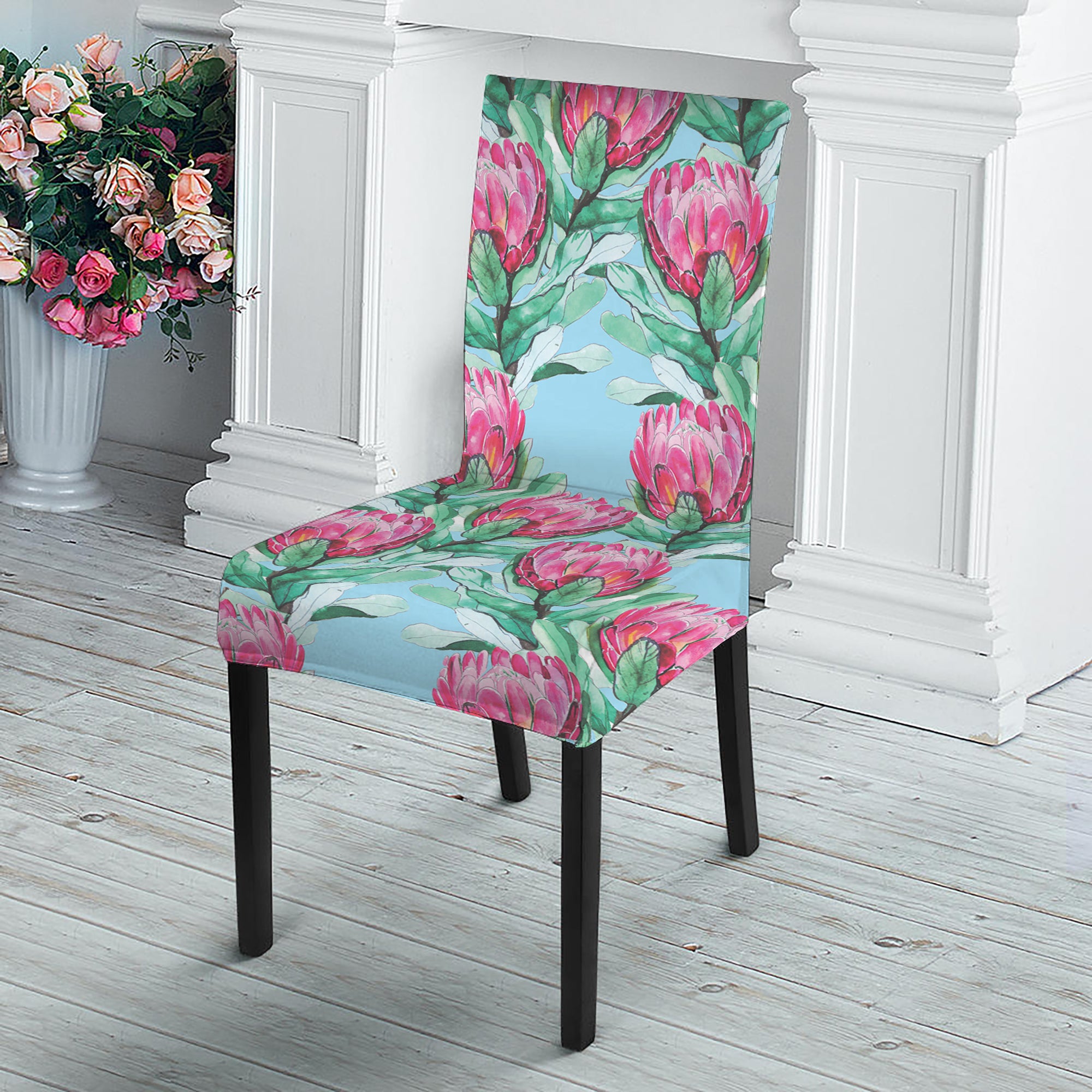 Pink Protea Pattern Print Dining Chair Slipcover