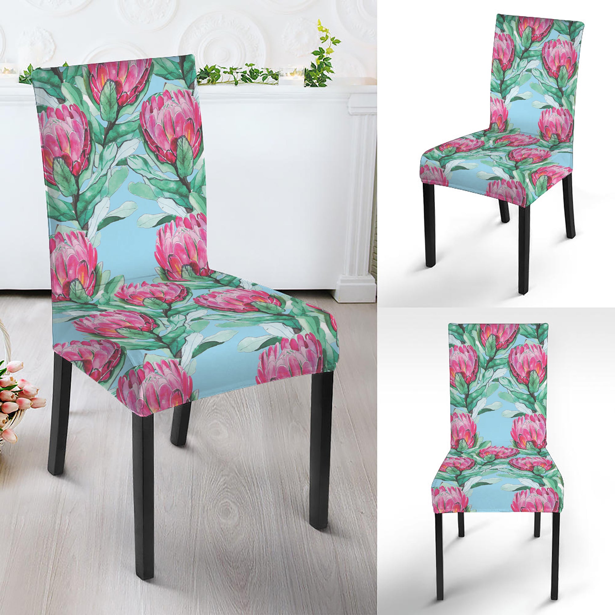 Pink Protea Pattern Print Dining Chair Slipcover