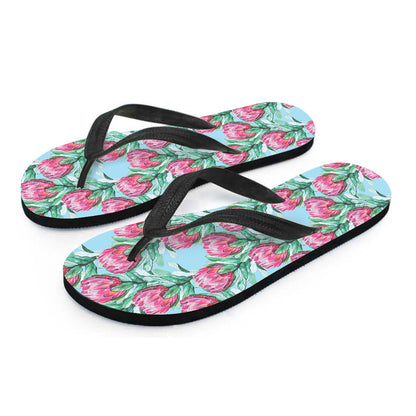 Pink Protea Pattern Print Flip Flops