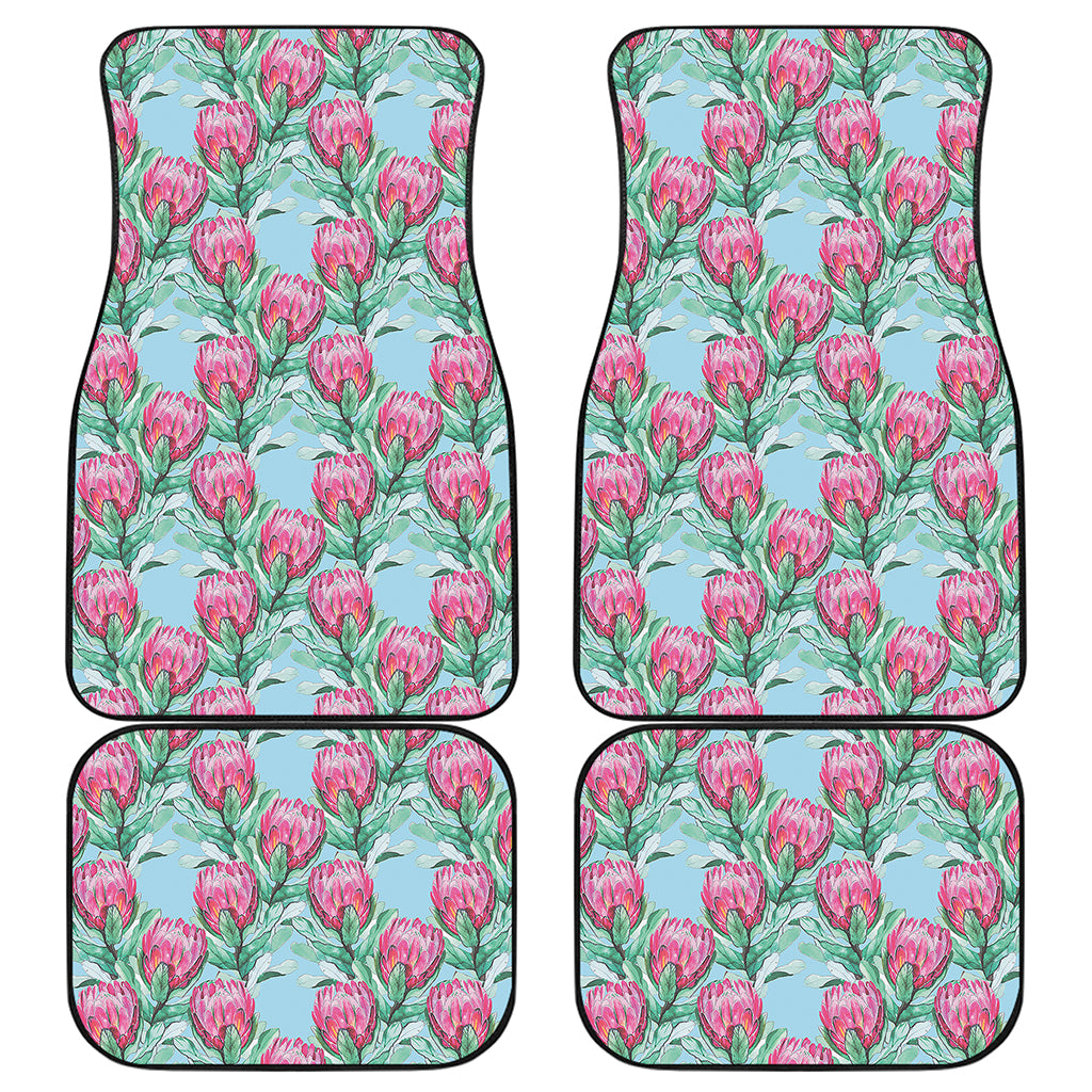 Pink Protea Pattern Print Front and Back Car Floor Mats