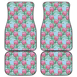 Pink Protea Pattern Print Front and Back Car Floor Mats