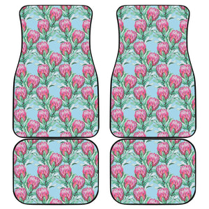 Pink Protea Pattern Print Front and Back Car Floor Mats