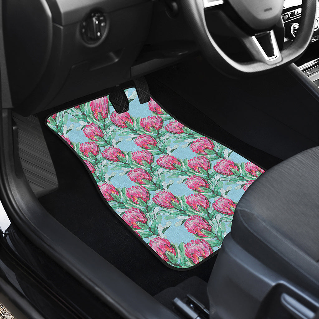 Pink Protea Pattern Print Front and Back Car Floor Mats