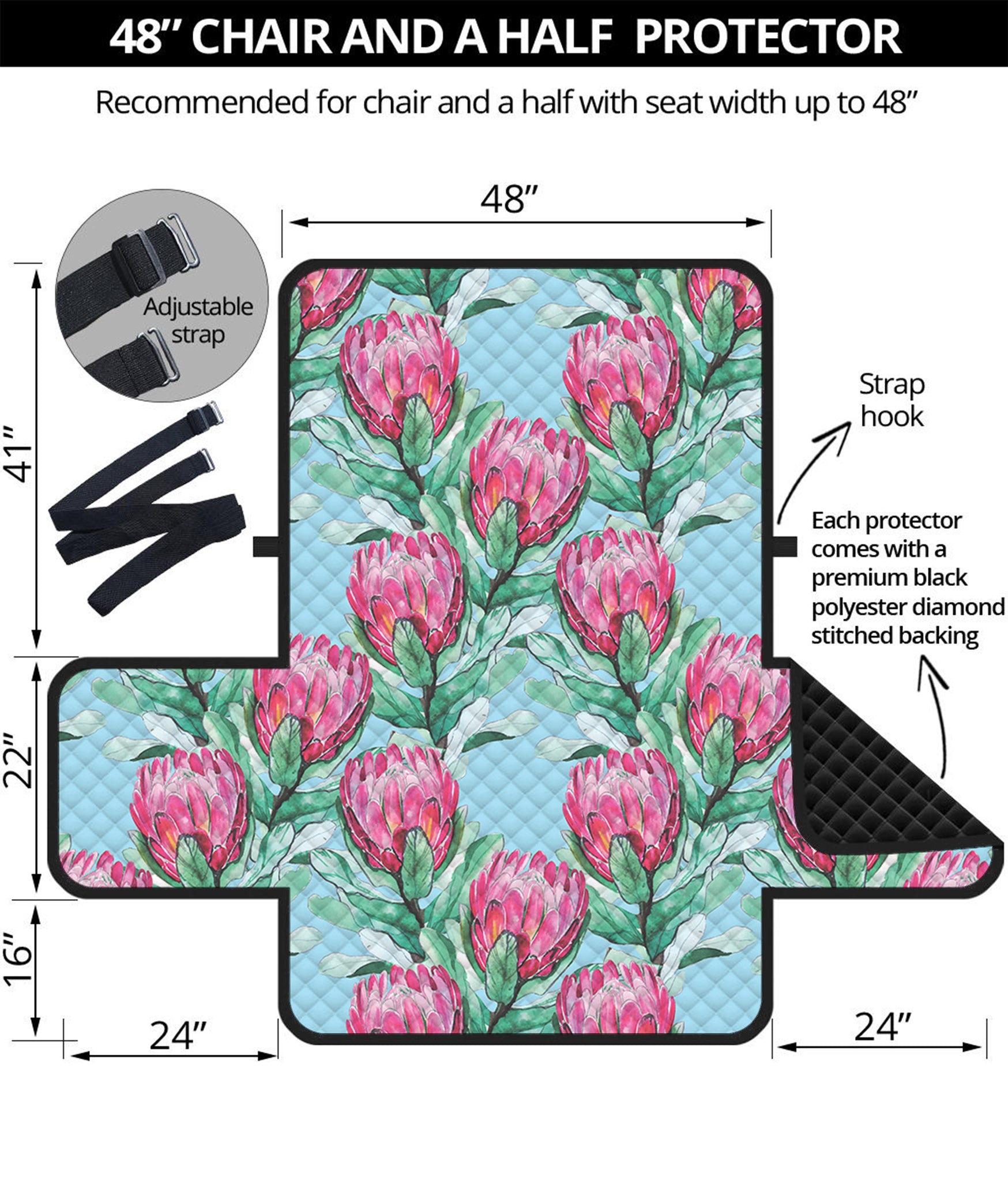 Pink Protea Pattern Print Half Sofa Protector