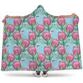 Pink Protea Pattern Print Hooded Blanket