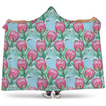 Pink Protea Pattern Print Hooded Blanket