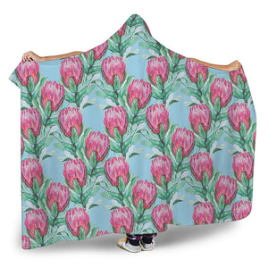 Pink Protea Pattern Print Hooded Blanket