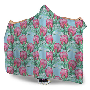 Pink Protea Pattern Print Hooded Blanket