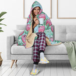 Pink Protea Pattern Print Hooded Blanket