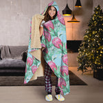 Pink Protea Pattern Print Hooded Blanket