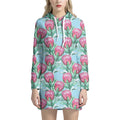 Pink Protea Pattern Print Pullover Hoodie Dress