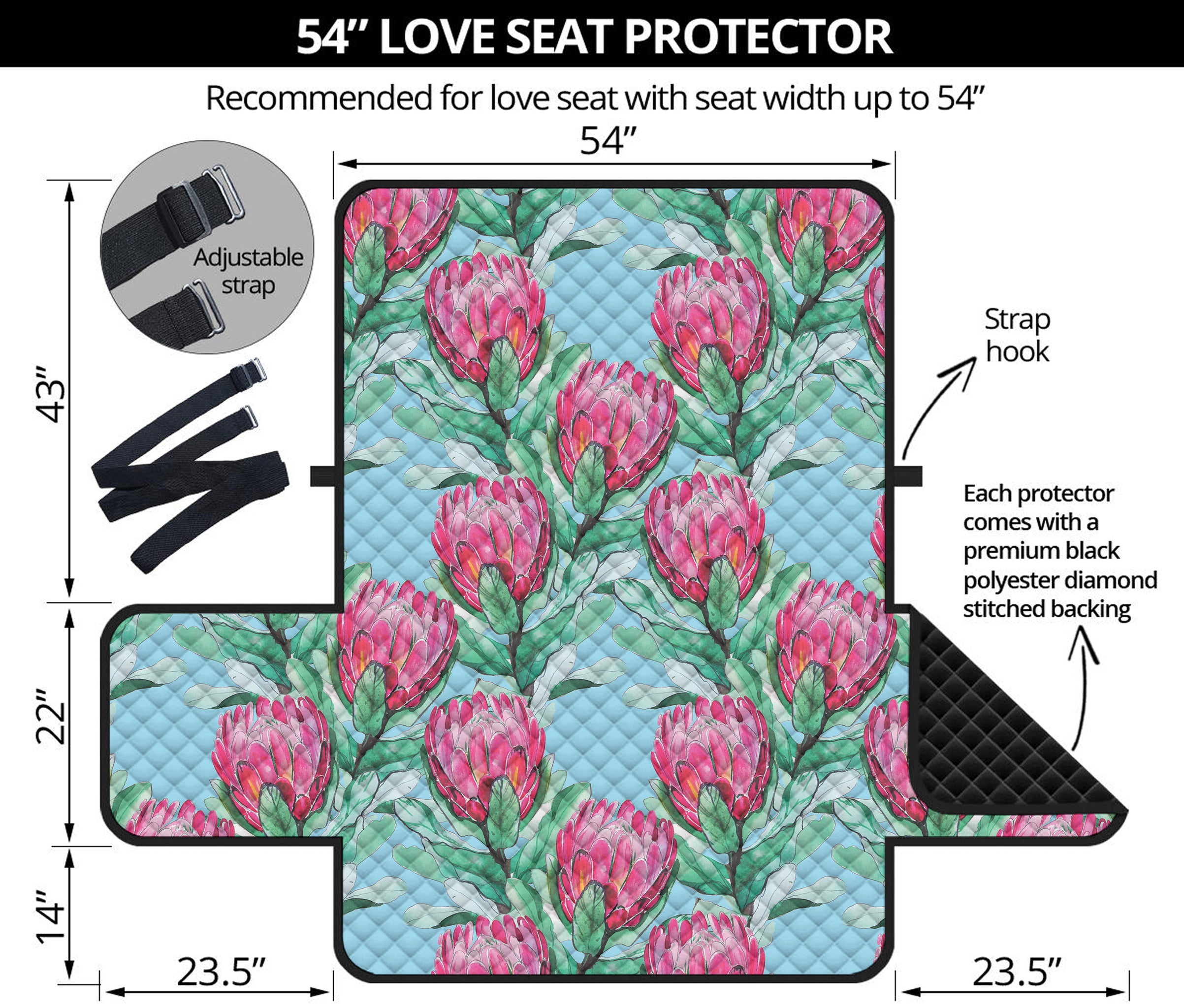 Pink Protea Pattern Print Loveseat Protector