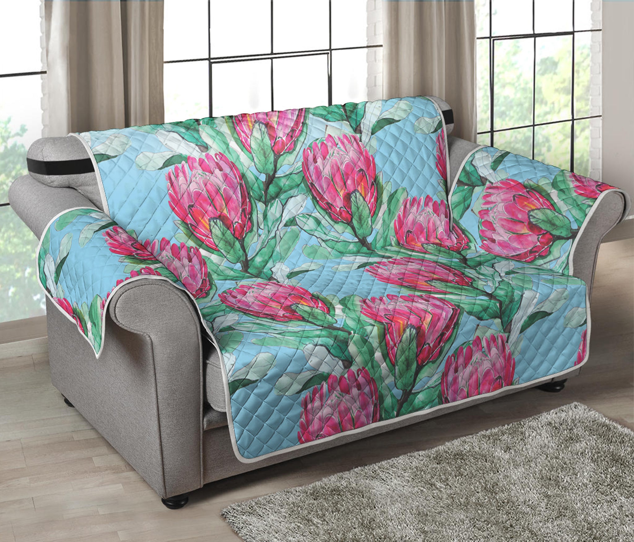 Pink Protea Pattern Print Loveseat Protector