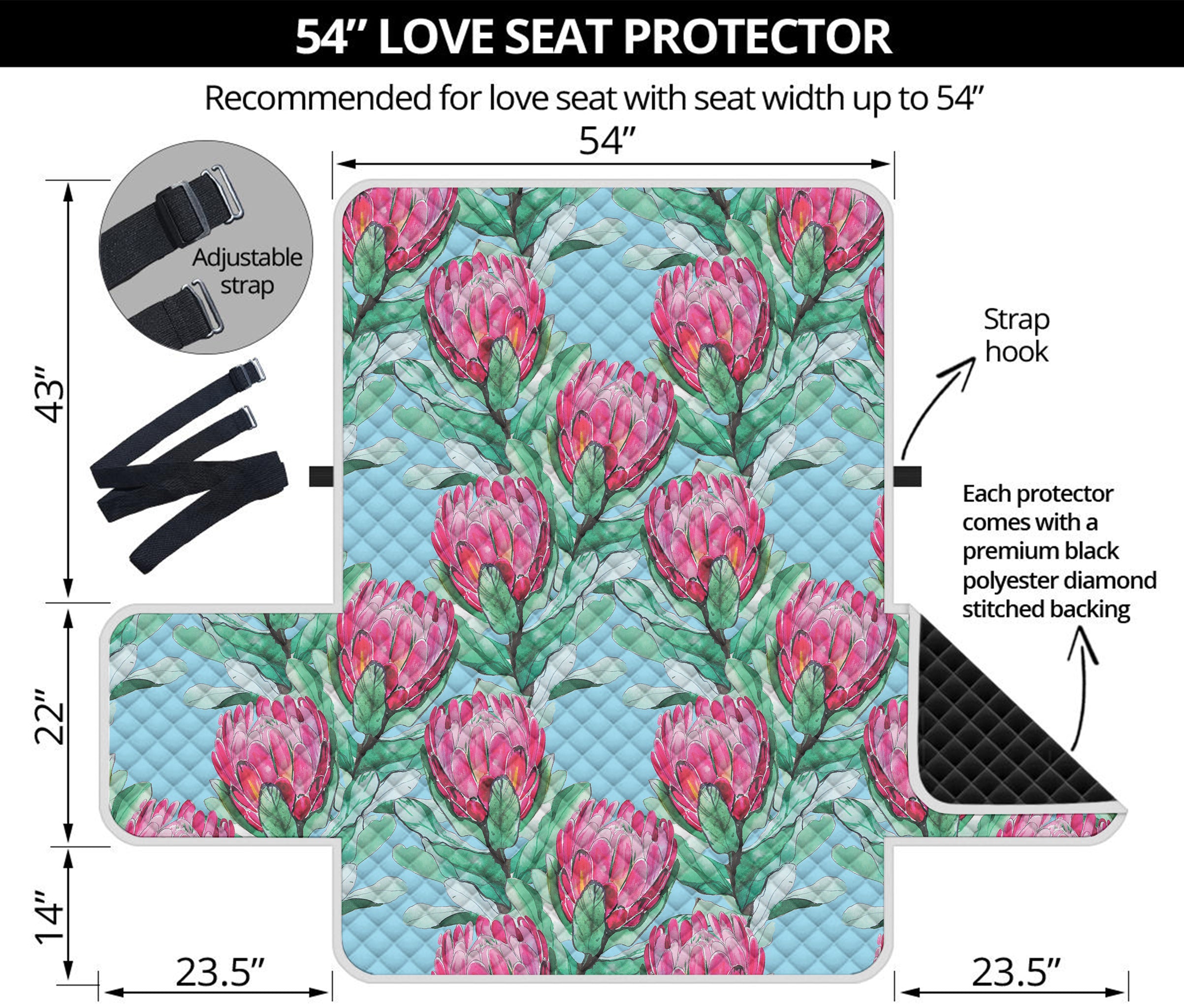 Pink Protea Pattern Print Loveseat Protector