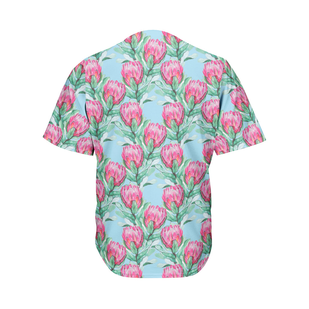 Pink Protea Pattern Print Men's Baseball Jersey
