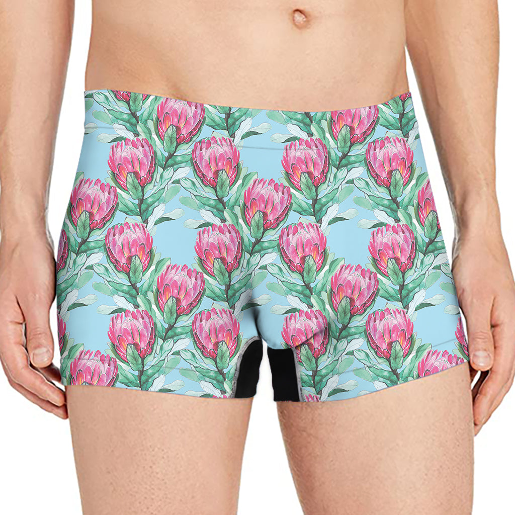 Pink Protea Pattern Print Men's Boxer Briefs