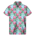 Pink Protea Pattern Print Men's Short Sleeve Shirt
