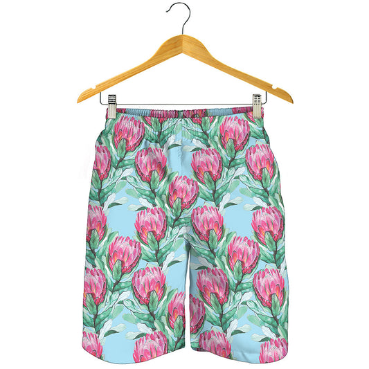 Pink Protea Pattern Print Men's Shorts