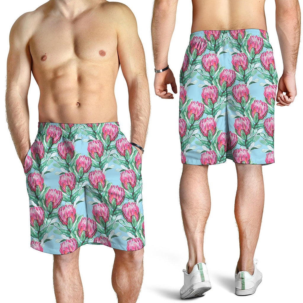 Pink Protea Pattern Print Men's Shorts