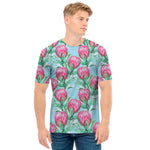 Pink Protea Pattern Print Men's T-Shirt