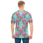 Pink Protea Pattern Print Men's T-Shirt