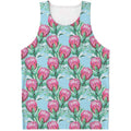 Pink Protea Pattern Print Men's Tank Top