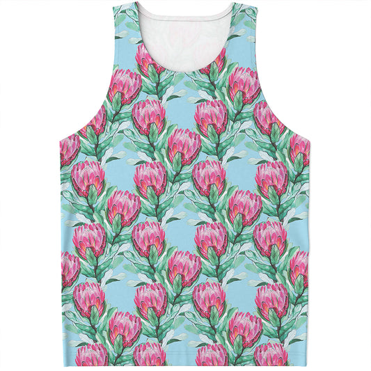 Pink Protea Pattern Print Men's Tank Top